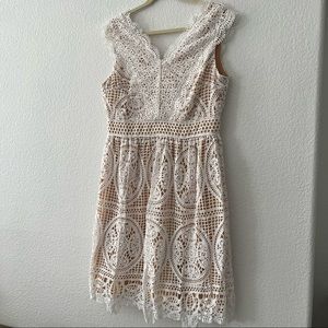 White crochet dress with dark nude lining